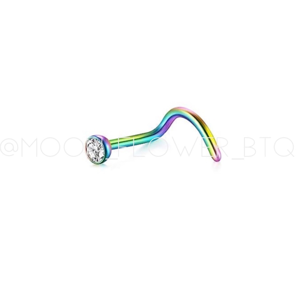 Rainbow CZ L Shaped Nose Ring